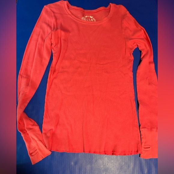 dELiA*s Y2K Long Sleeve Thermal Pink Tee with Thumb Holes Size L - Picture 5 of 5